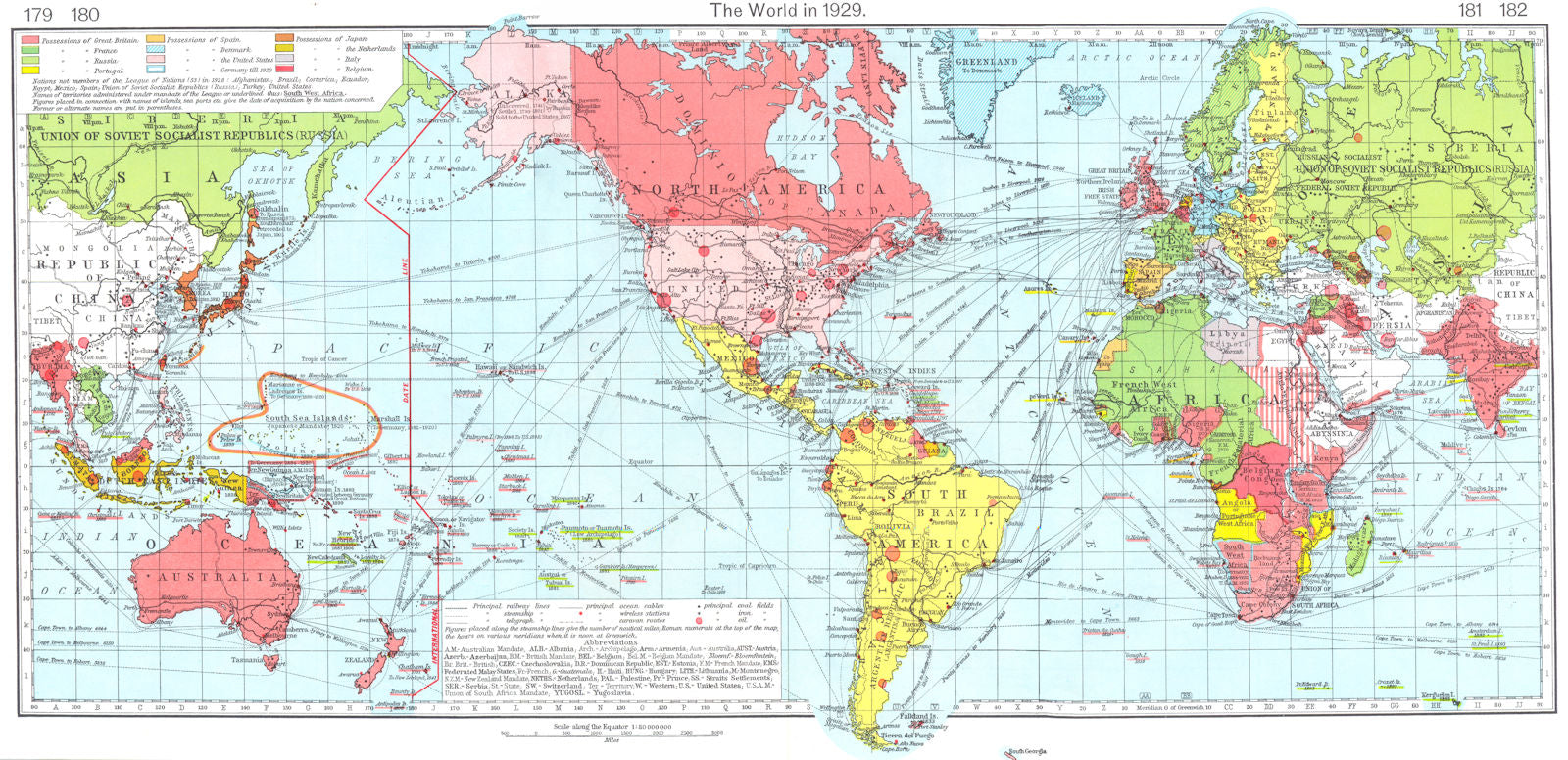 WORLD IN 1929. Places Western Europe related to American History 1956 old map